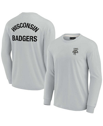 Мужская и женская серая футболка Wisconsin Badgers Super Soft с длинным рукавом Fanatics Signature