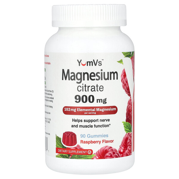 Магний Цитрат, Малина - 900 мг - 90 жевательных мармеладок - Yum V's Yum V's