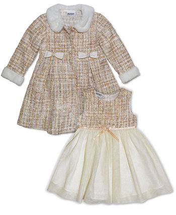 Твидовое пальто-букле для маленьких девочек и комплект платья без рукавов из блестящего тюля Blueberi Boulevard