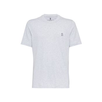 Cotton Jersey Slim Fit Crew Neck T-Shirt With Logo Brunello Cucinelli