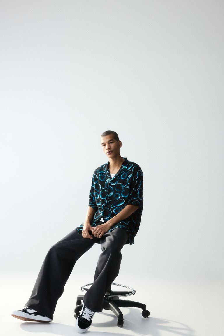 Мужская Рубашка с Принтом H&M в Свободном Стиле H&M