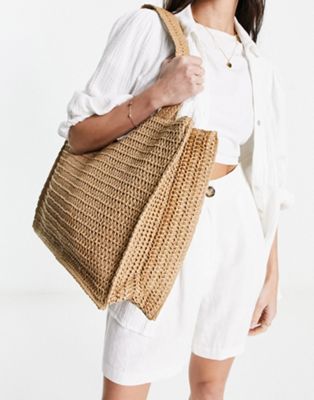 South Beach straw woven shoulder beach tote bag in beige SOUTH BEACH