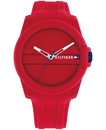 Мужские кварцевые красные силиконовые часы 44 мм Tommy Hilfiger