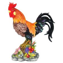 11.5&#34; Red and Orange Rooster Perching on Horn of Plenty Statue Hi-Line Gifts