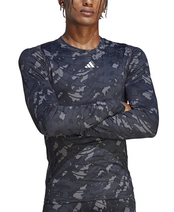 Облегающая тренировочная футболка Techfit Crewneck с длинными рукавами и камуфляжным принтом Adidas