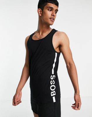 Пляжная майка черного цвета с вертикальным логотипом BOSS Bodywear BOSS Bodywear