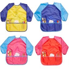Kids Art Smocks, Waterproof Aprons With 3 Pockets For Painting, Ages 3-8 (4 Pcs) Bright Creations