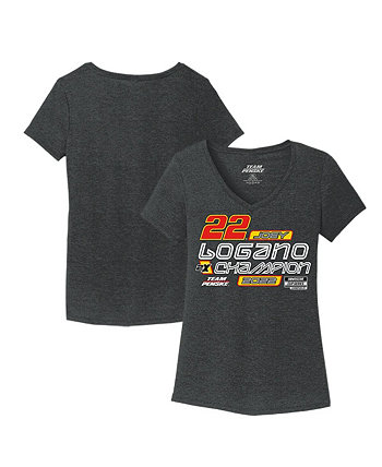 Женская футболка Heather Charcoal Joey Logano 2022 NASCAR Cup Series Champion Shell Pennzoil Number One Spot с v-образным вырезом Team Penske