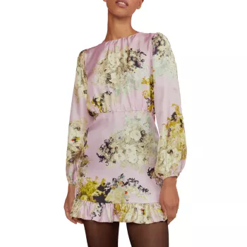 Мини-платье из шелкового твила с цветочным принтом Cynthia Rowley