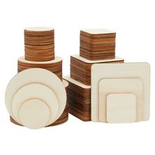 130 Pack Unfinished Wooden Circles And Squares For Wood Burning, 3 Sizes Bright Creations