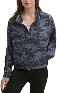 Calvin Klein Performance Women's Print Funnel Collar 1/2 Zip Pullover with Rouched Sleeves, Animal CAMO Charcoal, X-Large Calvin Klein