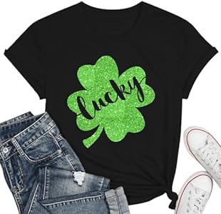 Womens Retro St Patricks Day Shirts Vintage St Paddys Four Leaf Clover Shamrock Tee Tops Lucky Babe T Shirt WEITUN