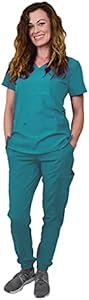 Green Town Scrubs for Women Scrub Set - Jogger Pant and V-Neck Top Green Town