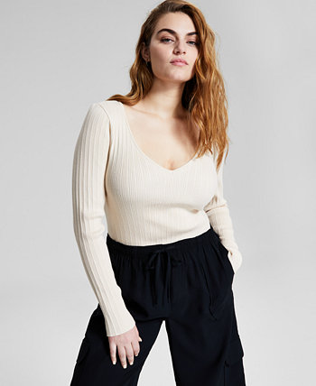 Женский свитер в рубчик с V-образным вырезом и трикотажное боди с длинными рукавами, созданный для Macy's And Now This