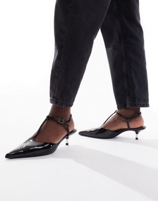 Черные туфли на каблуке с Т-образной планкой Stradivarius Stradivarius
