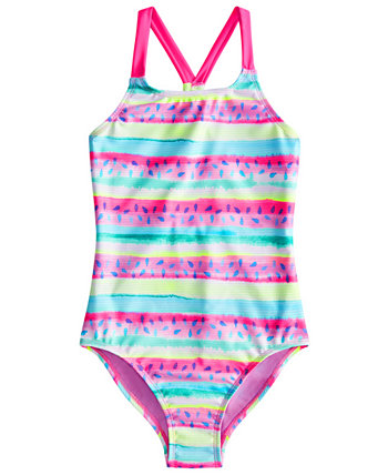 Big Girls Watermelon Stripe-Print Swimsuit Breaking Waves