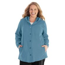 Plus Size Junoactive Premium Heavyweight Legacy Cotton Casual Button-up Hoodie Jacket JunoActive