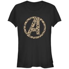 Juniors' Marvel The Avengers Leopard Logo Fill Fitted Graphic Tee Marvel