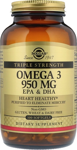 Omega-3, Тройная сила, EPA и DHA - 950 мг - 100 капсул - Solgar Solgar