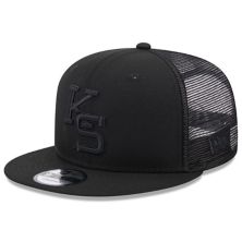 Men's New Era Kansas State Wildcats Black on Black 9FIFTY Trucker Snapback Hat New Era x Staple