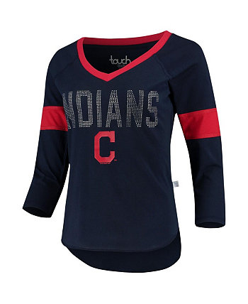 Женская темно-синяя футболка Cleveland Indians Ultimate Fan с рукавами 3/4 и v-образным вырезом реглан Touch