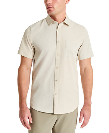 Men's Slim Fit Short-Sleeve Mixed Media Sport Shirt Kenneth Cole