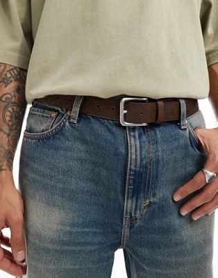 ASOS DESIGN faux leather belt with embossing in brown ASOS DESIGN