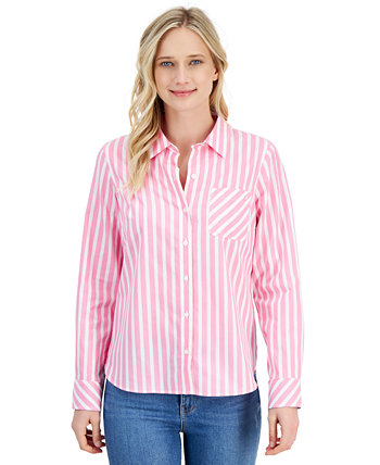 Женская полосатая рубашка на пуговицах с закатанными рукавами и морским портом Nautica Jeans