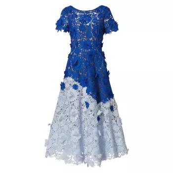 3D Guipure Lace Midi-Dress Marchesa Notte