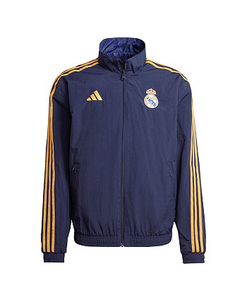 Мужская темно-синяя двусторонняя куртка с молнией во всю длину Real Madrid 2023/24 Anthem Adidas