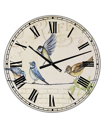 Птицы, собранные на проволоке Настенные часы для большого коттеджа "Париж I" - 36 "x 28" x 1 " Designart