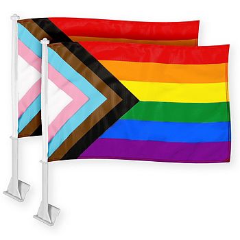 G128 11x17 Inches 2pk Printed Progress Pride Car Flag G128