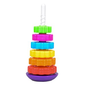 Hellery Baby Rotating Stacking Toys, Montessori Toys, Classic Interesting Rainbow Wheel Toy, Rainbow Rings Stacker for Festivals Gift Hellery