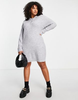 Pieces Curve knitted polo sweater dress in gray Pieces Plus