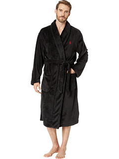 Плюшевый халат с длинным рукавом из микрофибры с шалевым воротником Ralph Lauren