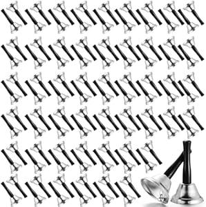 Fumete 100 Pcs Metal Ringing Bells Wedding Bells Dinner Service Call Bell Steel Handbells with Wooden Handle for Wedding Decors Schools Musical Percussion The Sick Elderly Alert(Gold) Fumete