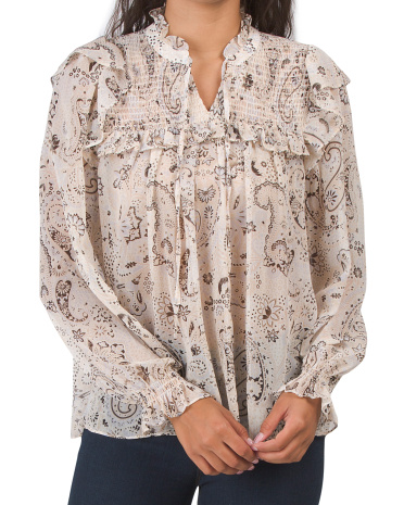 Крестьянская блуза со сборками и оборками с принтом MAISON D'AMELIE