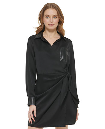 Женское платье с отделкой из искусственной кожи и завязками сбоку DKNY