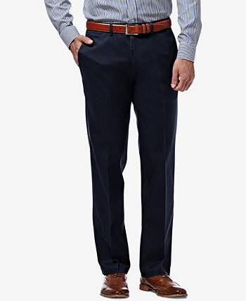Мужские брюки прямого кроя без железа цвета хаки из эластичного стрейч на плоской подошве премиум-класса HAGGAR