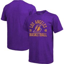 Men's Majestic Threads Heathered Purple Los Angeles Lakers Ball Hog Logo Tri-Blend T-Shirt Majestic Threads