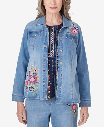 Женская джинсовая куртка-рубашка In Full Bloom с вышивкой бабочки Alfred Dunner