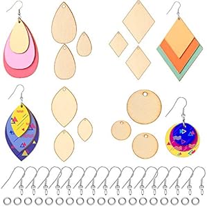 Hicarer 120 Pieces Unfinished Wooden Earrings Blanks Wooden Teardrop Earrings Set Wood Pendants with 60 Pcs Hooks and 60 Pcs Jump Rings for Jewelry DIY Craft Making Hicarer