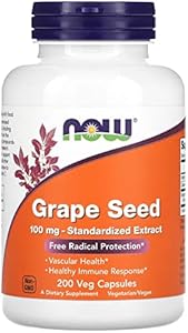 NOW Foods Supplements, Grape Seed 100 mg - Standardized Extract, Highly Concentrated Extract with a Minimum of 90% Polyphenols, with Vitamin C, 100 Veg Capsules (Вегетарианские капсулы) NOW Foods