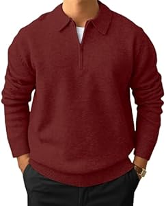 Men's Casual Knit Polo Sweater Classic Long Sleeve Thermal Basic Zip Collar Shirts Lexiart