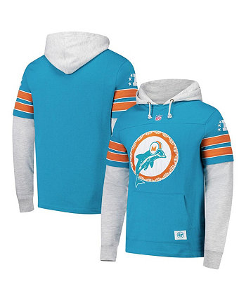 '47 Men's Aqua Miami Dolphins Throwback Double Header Blitz Cornerback Pullover Hoodie '47 Brand