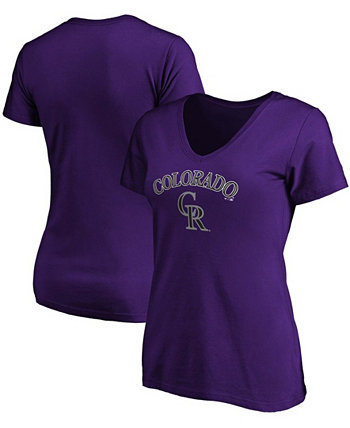 Фиолетовая женская футболка с V-образным вырезом и логотипом Colorado Rockies Team Fanatics
