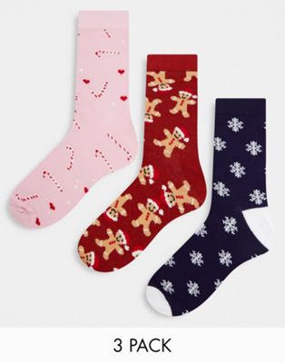 Набор из 3 рождественских носков ASOS DESIGN в подарочной упаковке ASOS DESIGN