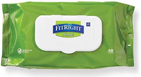 Medline FitRight Aloe Personal Cleansing Cloth Wipes, Scented, Pack of 48, 8 x 10 inch Adult Large Incontinence Wipes Medline