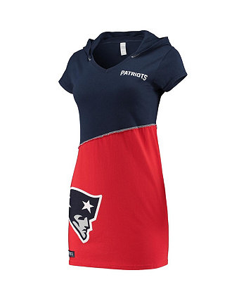 Женское темно-сине-красное мини-платье с капюшоном New England Patriots Refried Apparel