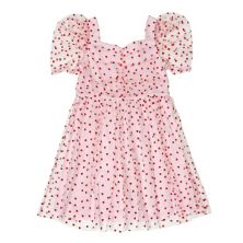 Платье из сетки с сердечками для девочек 4–16 лет с тремя розовыми сердечками Three Pink Hearts